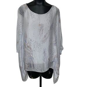 Meo Meli Made in Italy Tunic Top Paisley print Gray Dolman 3/4 Sleeve Size M